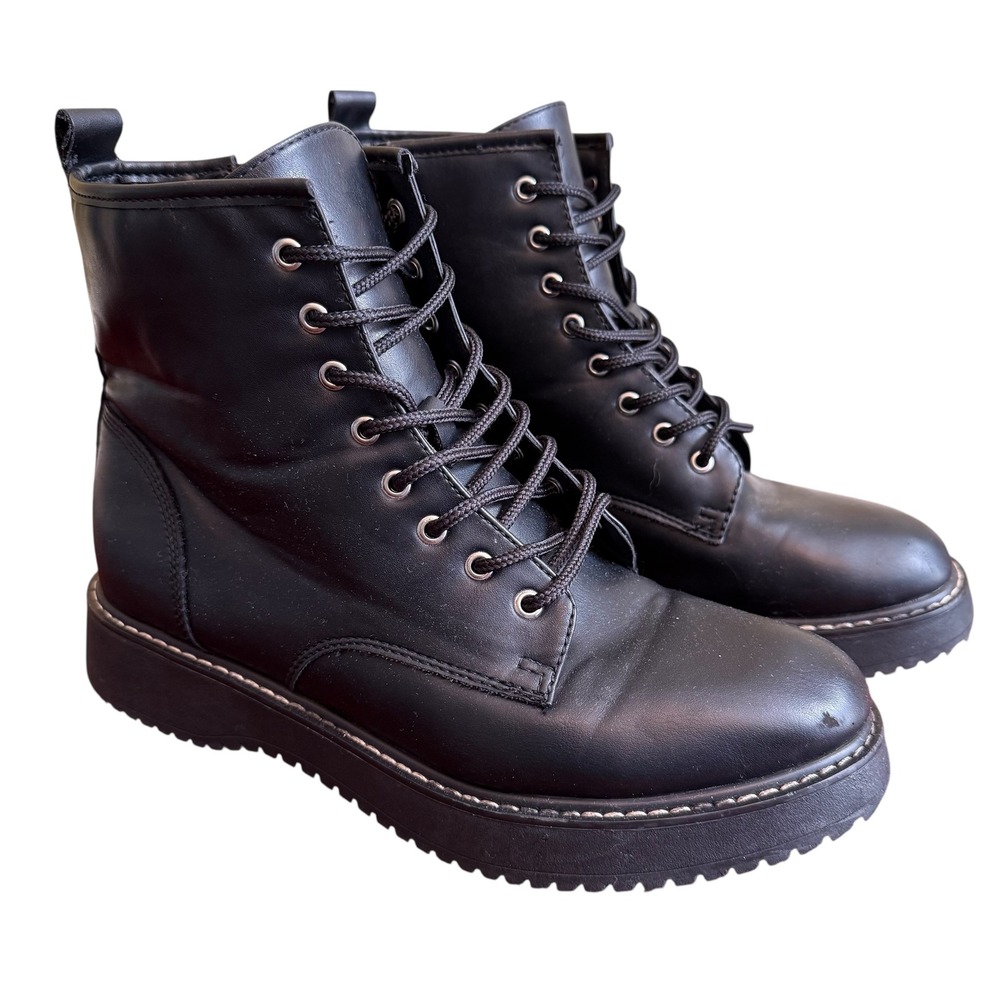 Madden Girl Kurrt Combat Boots Women 10M Black Lace Up Side Zip Lug KURR01J1